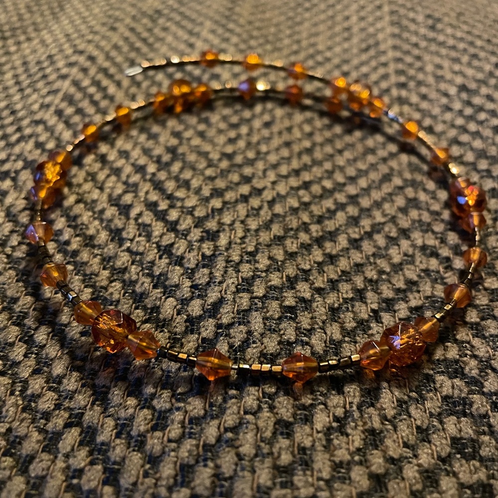 Hand Crafted Crystal Caramel and Brown Beaded Necklace
